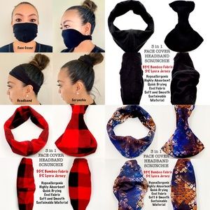 SET OF 3 Multi 3-in-1 FACE MASK,HEADBAND,SCRUNCHIE